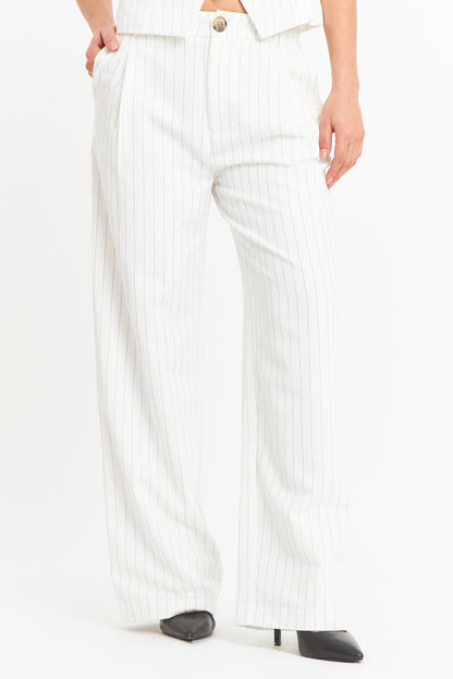 Pantalón de Pierna Recta Raya Diplomática Blanco
