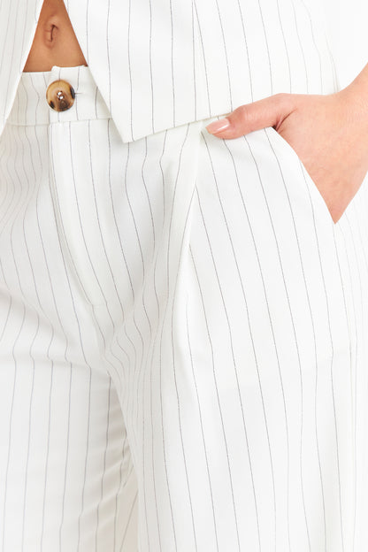 Pantalón de Pierna Recta Raya Diplomática Blanco