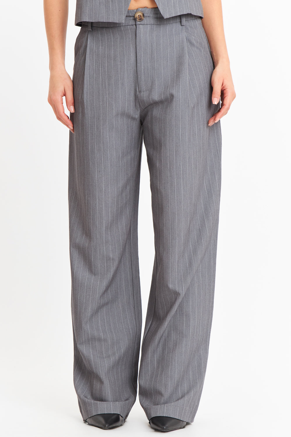 Pantalón de Pierna Recta Raya Diplomática Gris