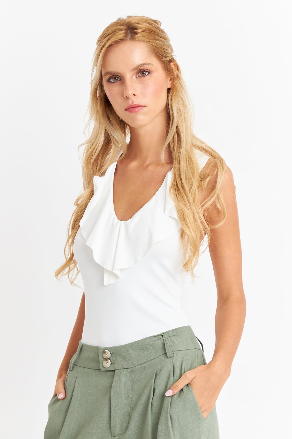 Body Escote Volantes Blanco