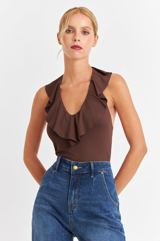 Body Escote Volantes Café