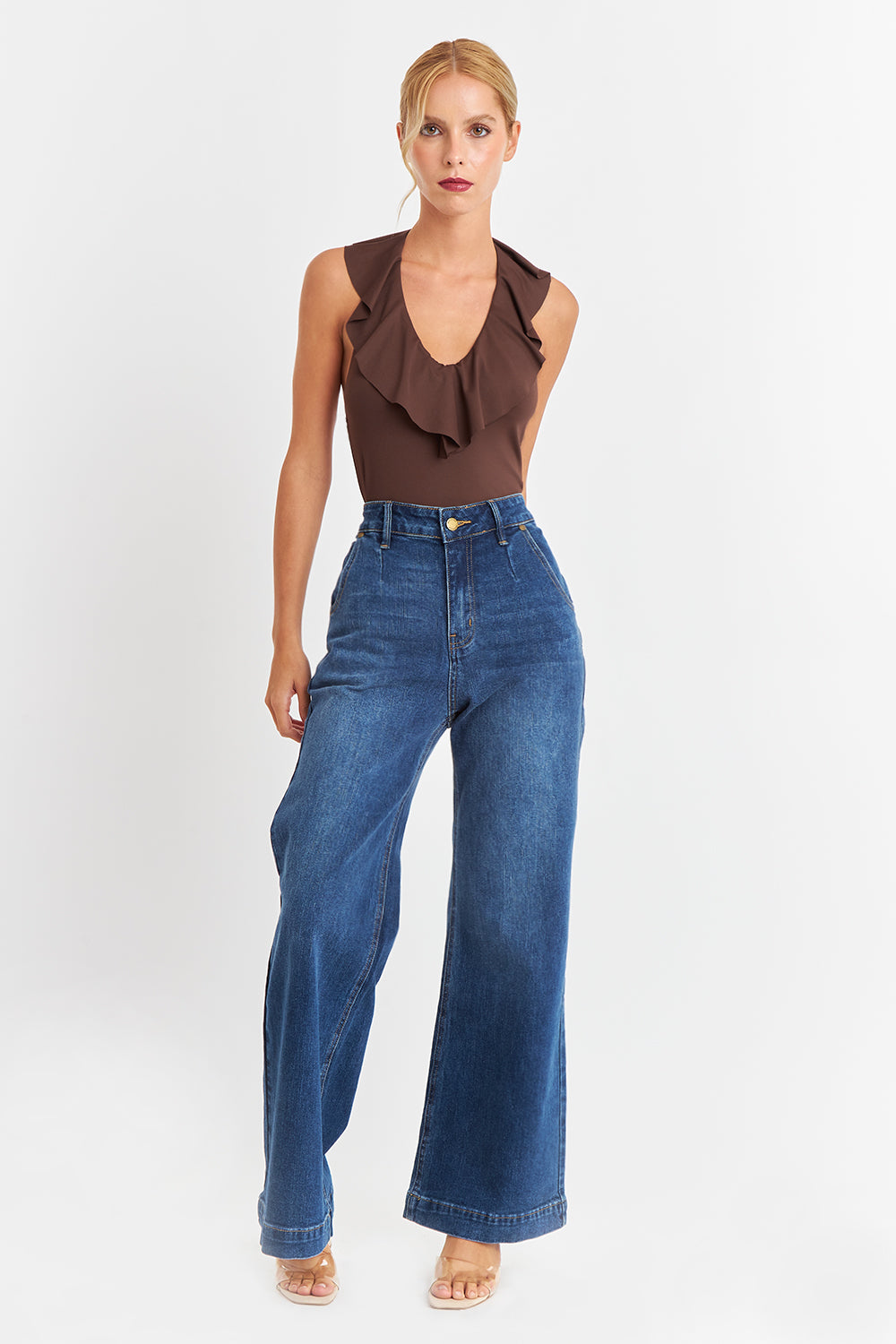 Body Escote Volantes Café