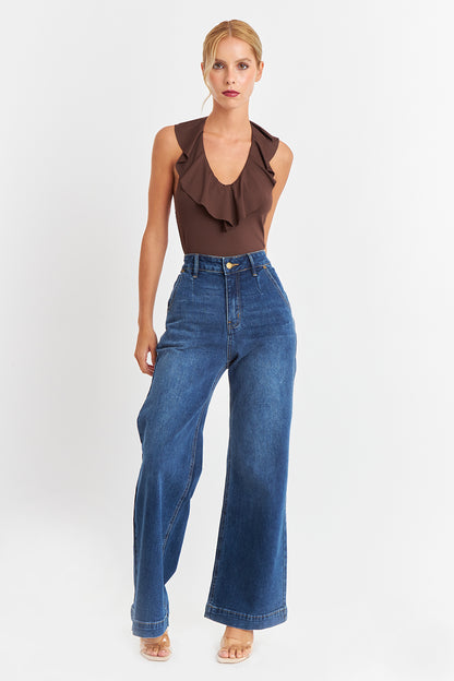 Body Escote Volantes Café