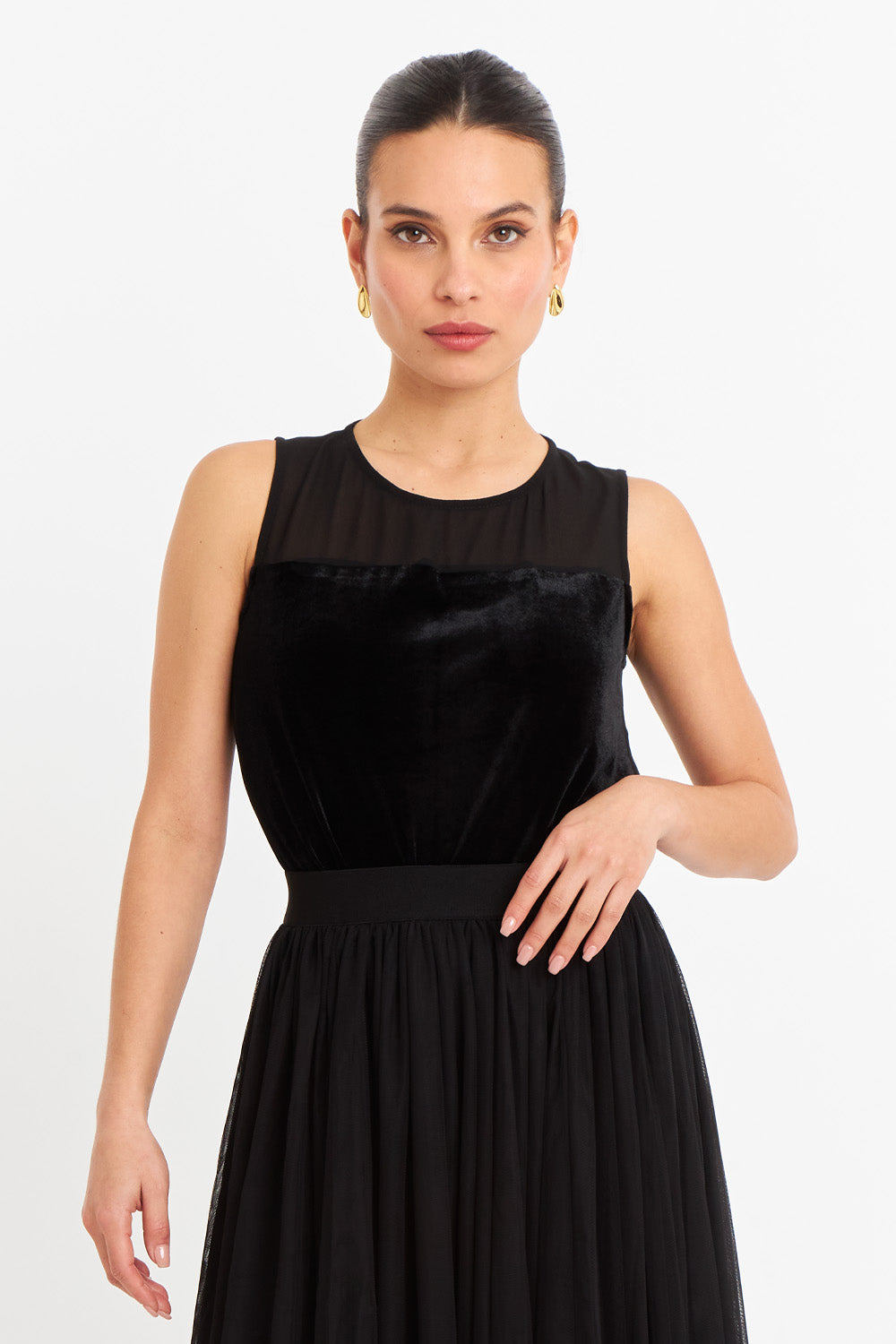 Polera sin Manga Detalle Terciopelo Negro