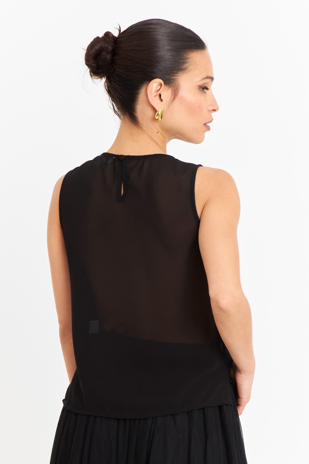 Polera sin Manga Detalle Terciopelo Negro