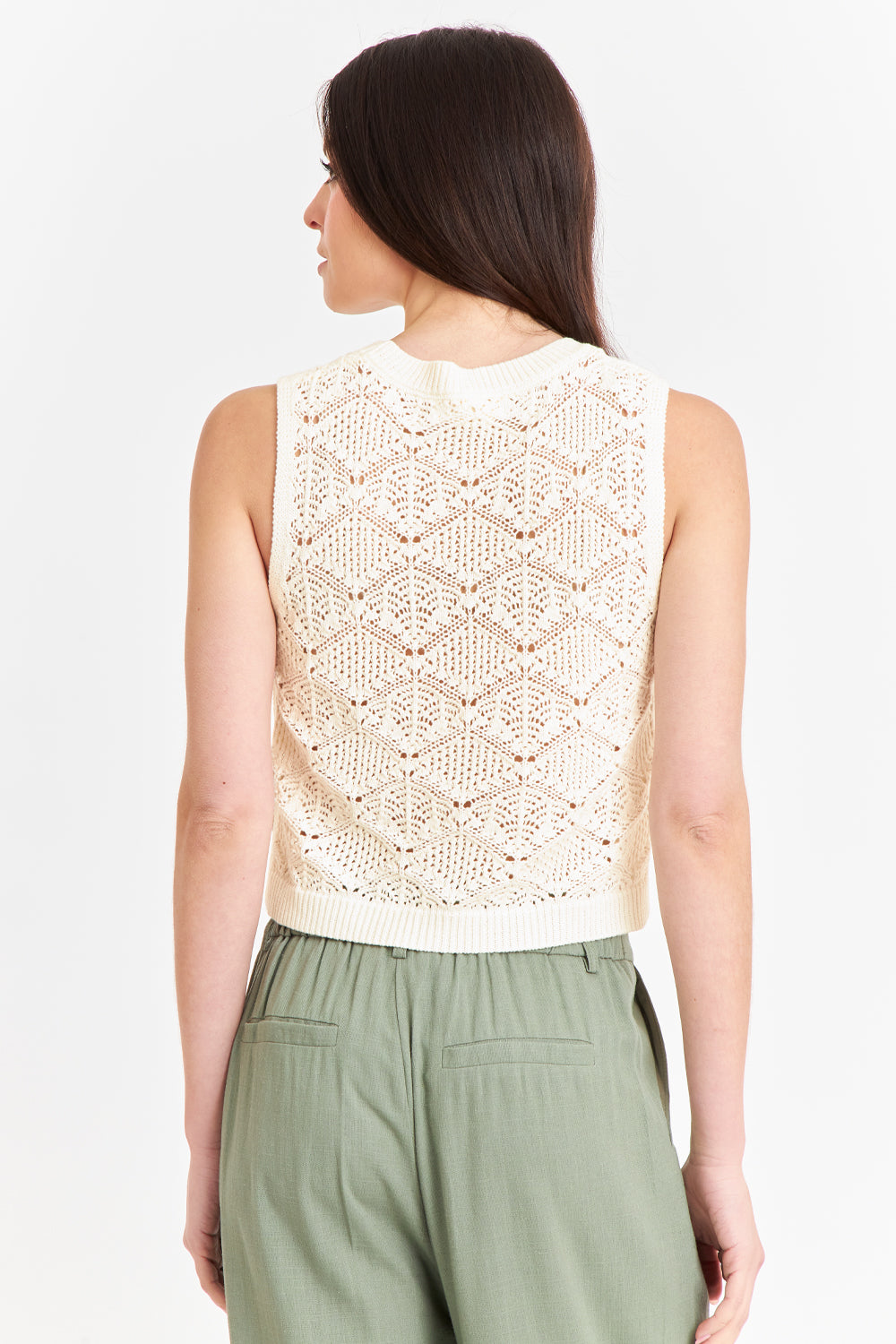 Polera Sin Mangas Tipo Crochet Blanco