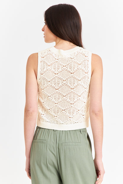 Polera Sin Mangas Tipo Crochet Blanco