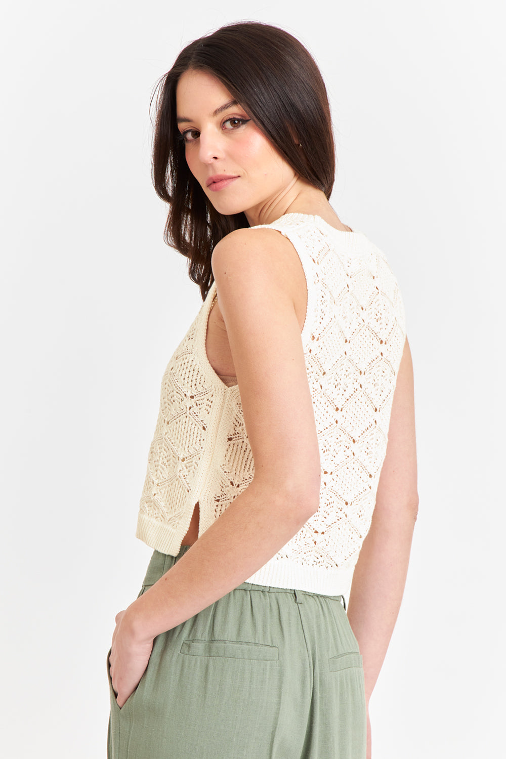 Polera Sin Mangas Tipo Crochet Blanco