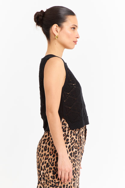 Polera Sin Mangas Tipo Crochet Negro