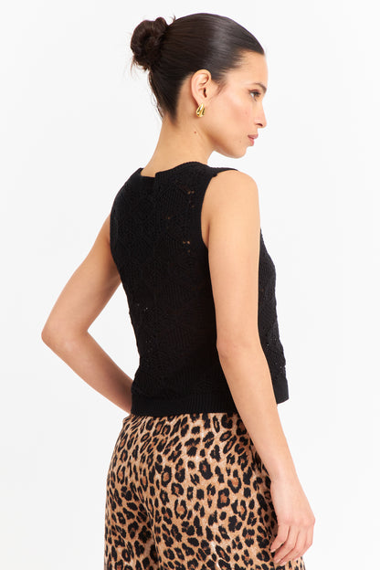 Polera Sin Mangas Tipo Crochet Negro