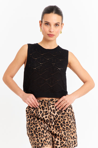 Polera Sin Mangas Tipo Crochet Negro