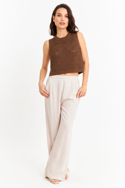 Polera Sin Mangas Tipo Crochet Café