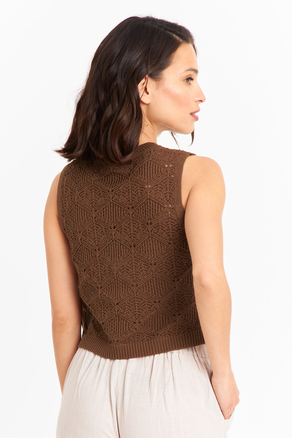 Polera Sin Mangas Tipo Crochet Café