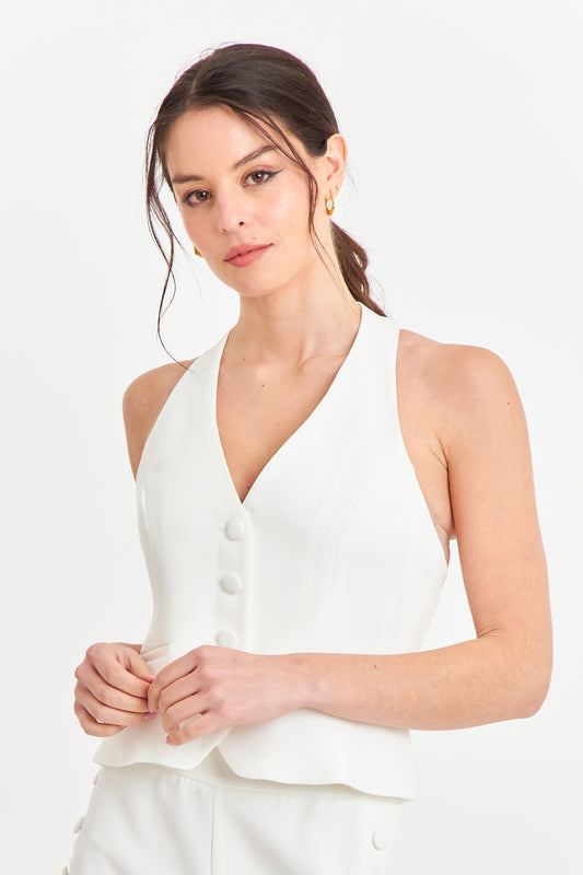 Gilet Halter Espalda Descubierta Blanco