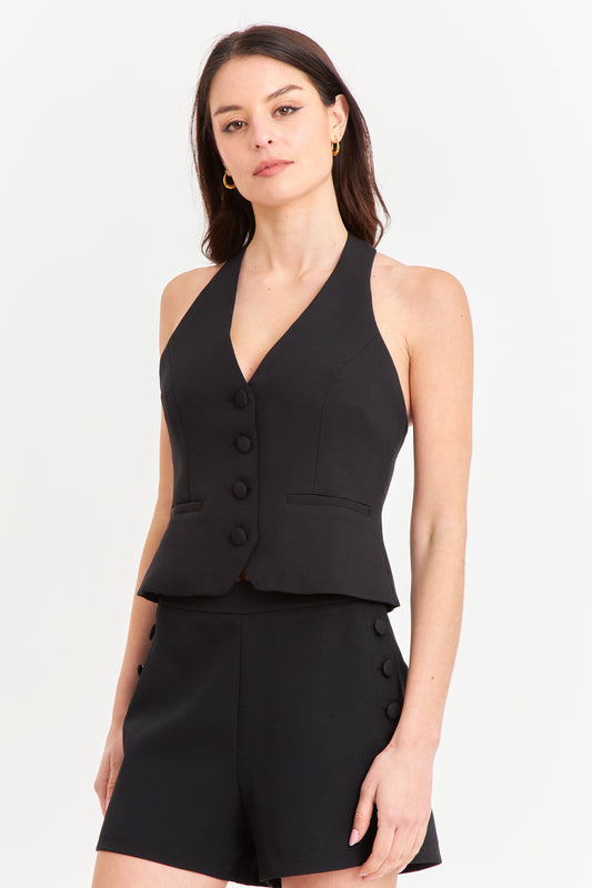 Gilet Halter Espalda Descubierta Negro
