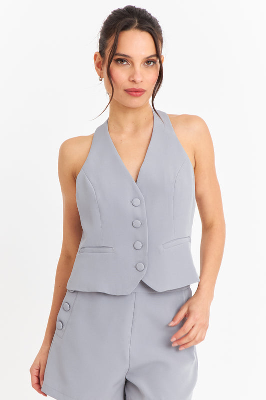 Gilet Halter Espalda Descubierta Gris