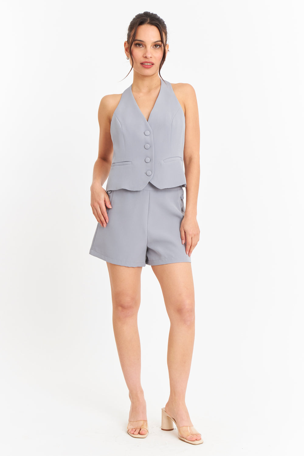 Gilet Halter Espalda Descubierta Gris