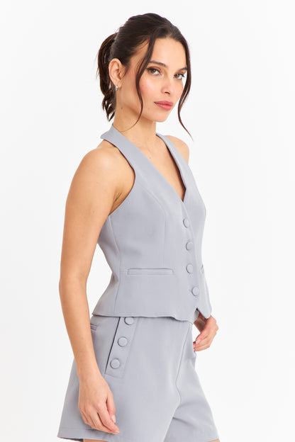 Gilet Halter Espalda Descubierta Gris