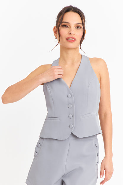 Gilet Halter Espalda Descubierta Gris