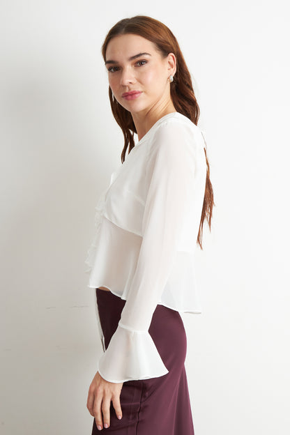 Blusa Vuelos Manga Larga Blanco