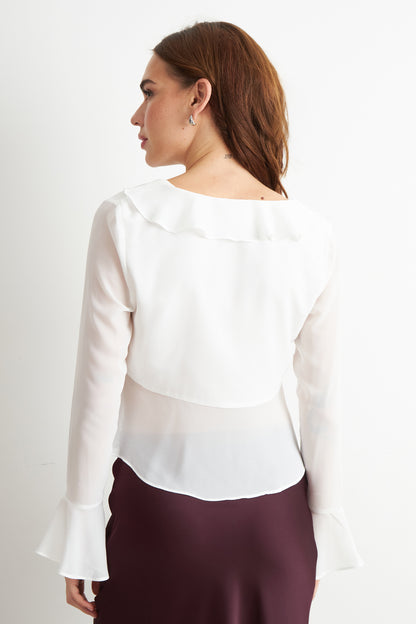 Blusa Vuelos Manga Larga Blanco