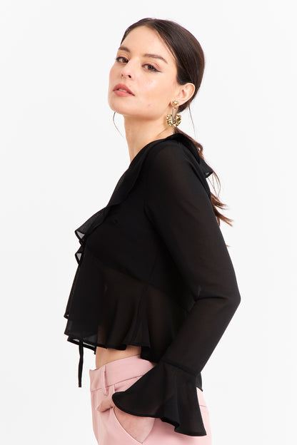 Blusa Vuelos Manga Larga Negro