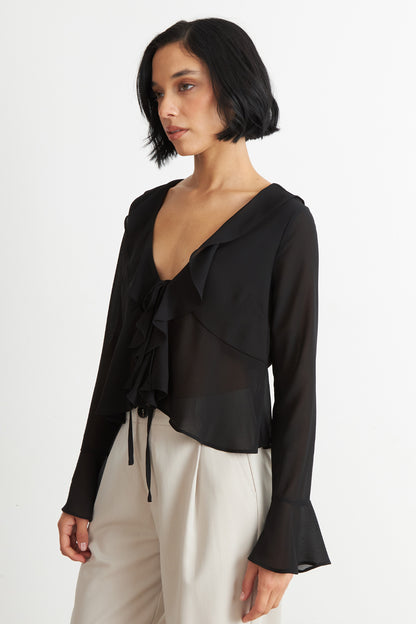 Blusa Vuelos Manga Larga Negro