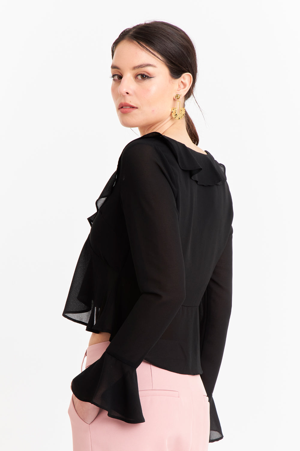 Blusa Vuelos Manga Larga Negro