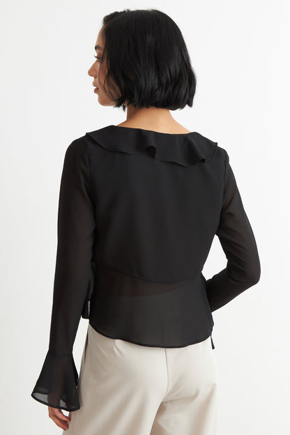 Blusa Vuelos Manga Larga Negro