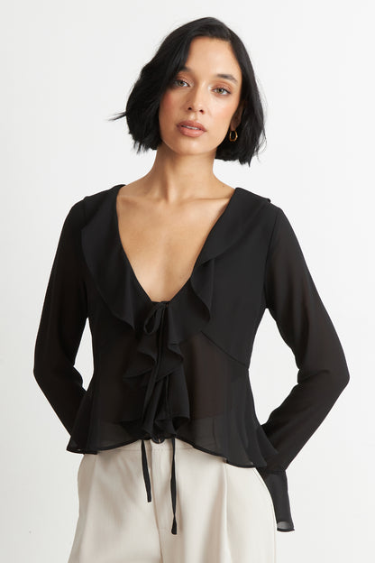 Blusa Vuelos Manga Larga Negro