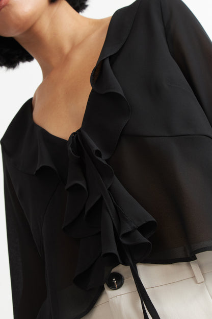 Blusa Vuelos Manga Larga Negro