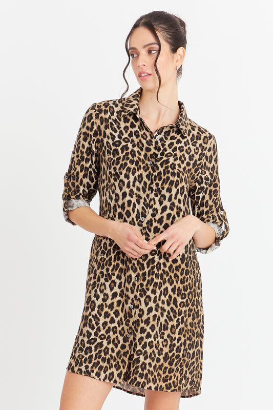 Vestido Tipo Camisero Animal Print
