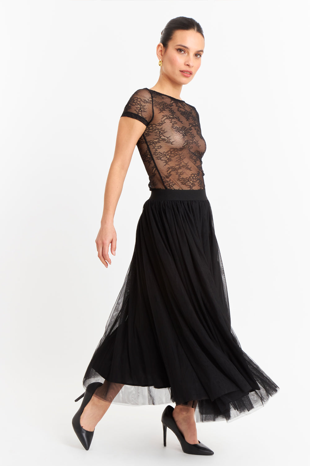 Falda Midi de Tul Negro