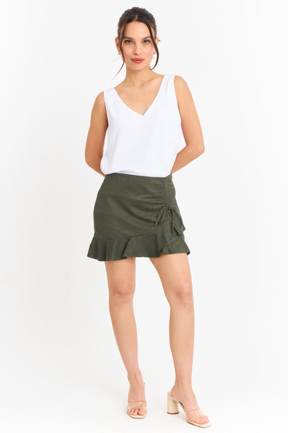 Falda Short Tipo Gamuza Oliva