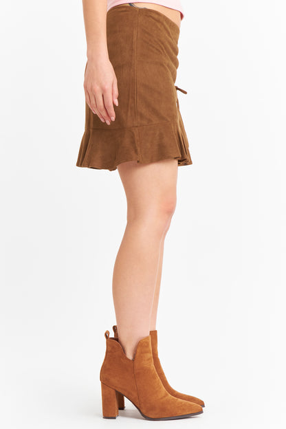 Falda Short Tipo Gamuza Café