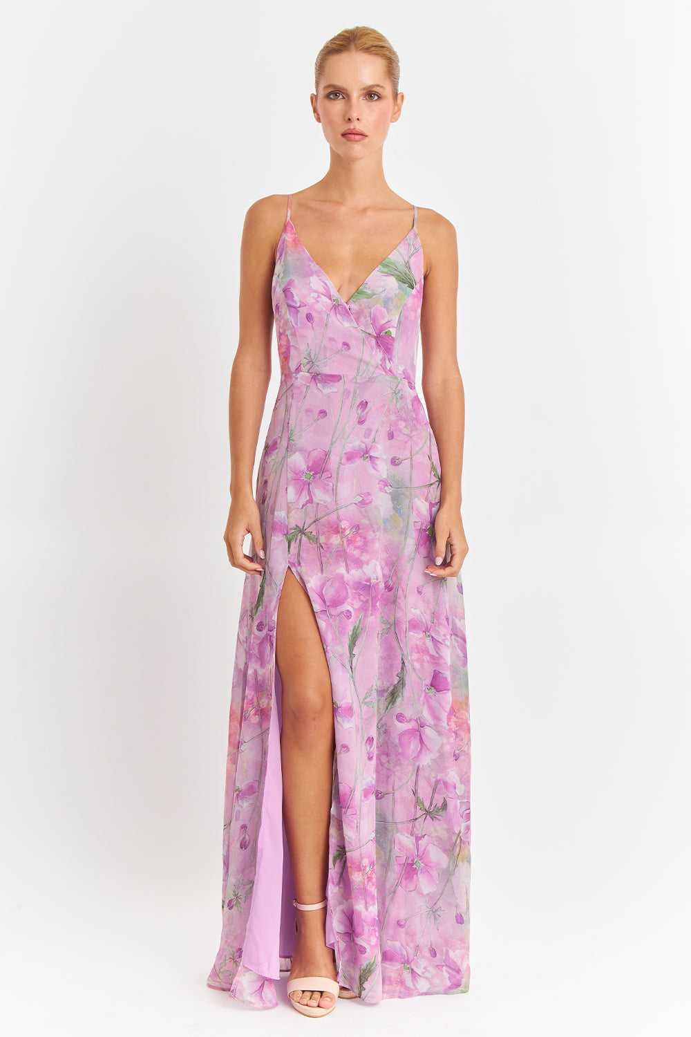 Vestido Largo Floreado Rosado