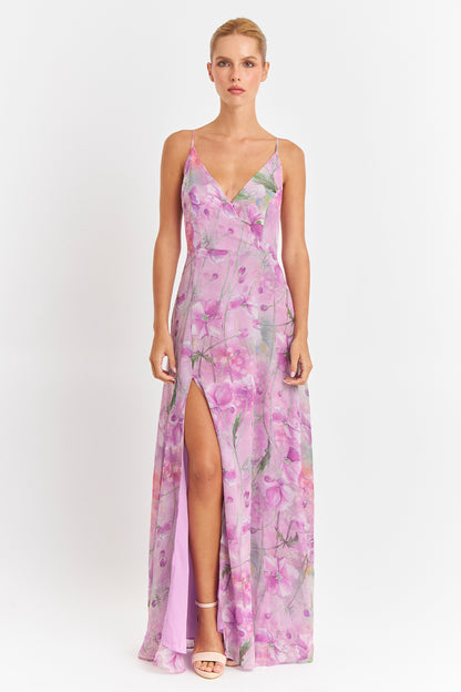 Vestido Largo Floreado Rosado