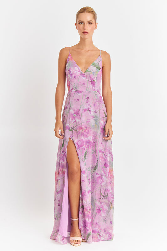 Vestido Largo Floreado Rosado