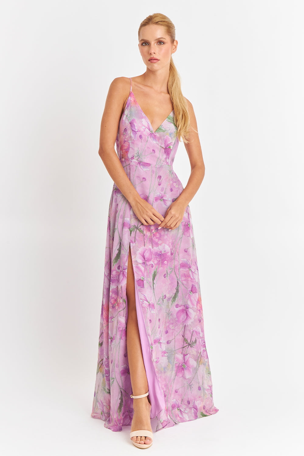 Vestido Largo Floreado Rosado