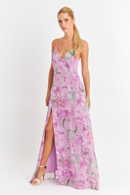 Vestido Largo Floreado Rosado