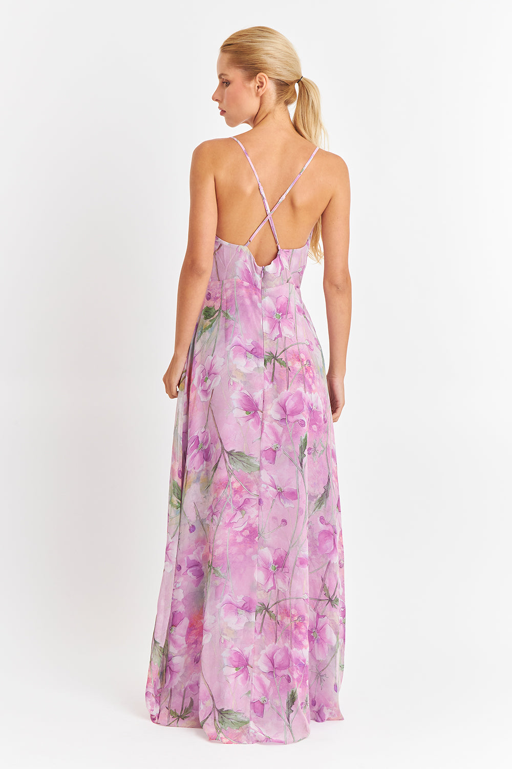 Vestido Largo Floreado Rosado