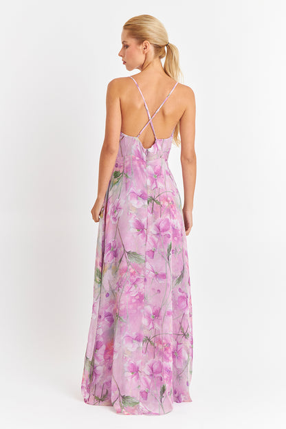 Vestido Largo Floreado Rosado