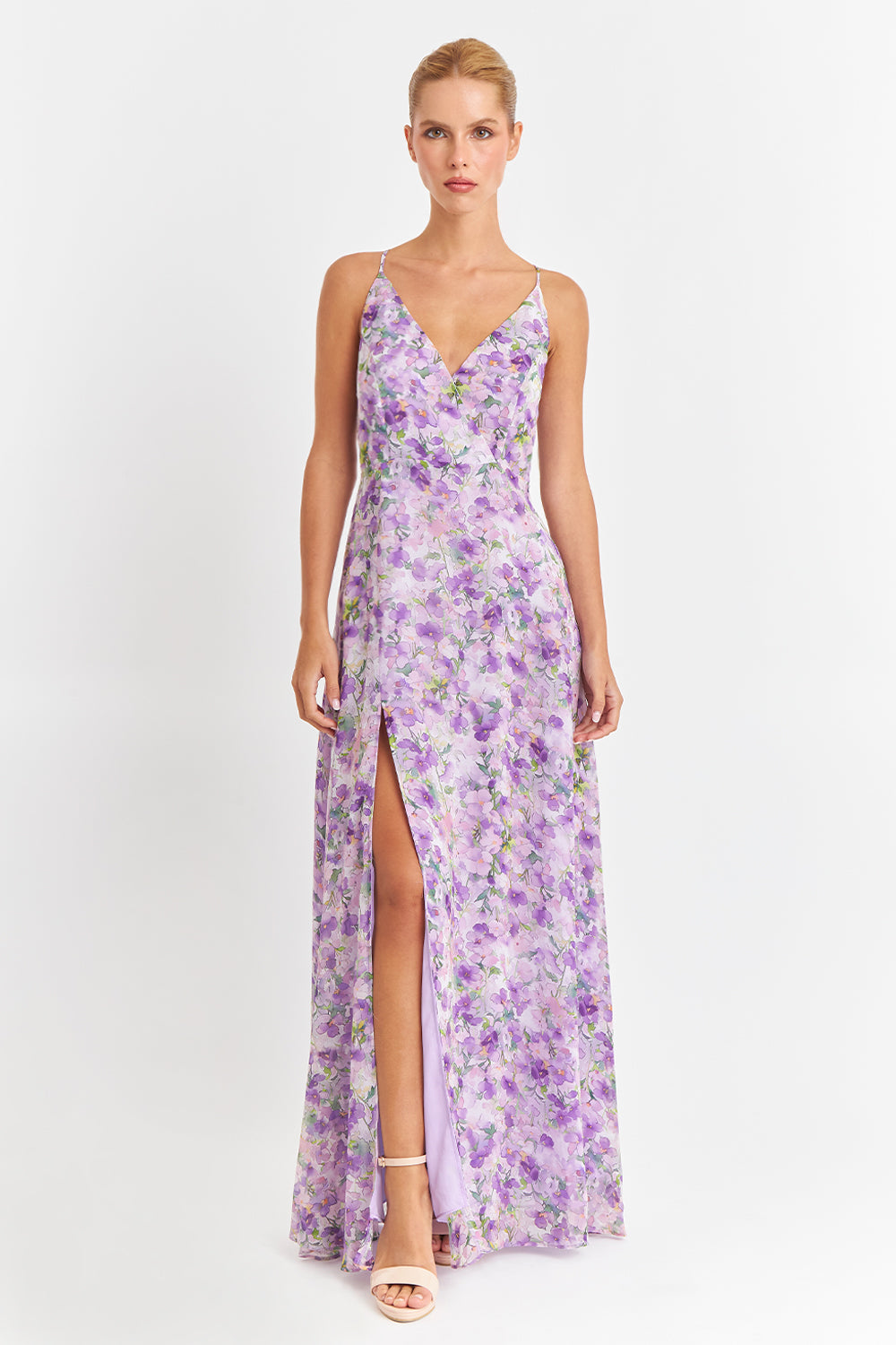 Vestido Largo Floreado Lila