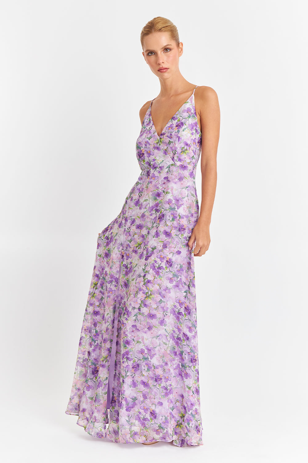 Vestido Largo Floreado Lila