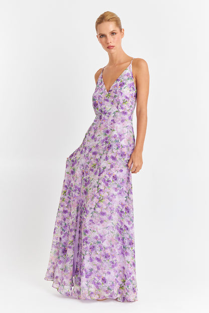 Vestido Largo Floreado Lila
