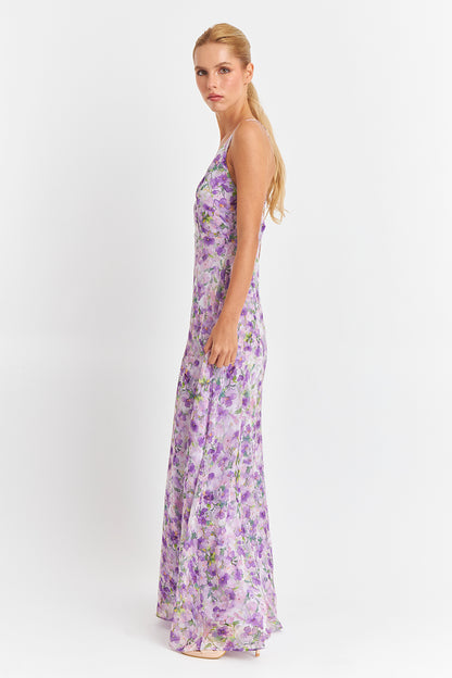 Vestido Largo Floreado Lila
