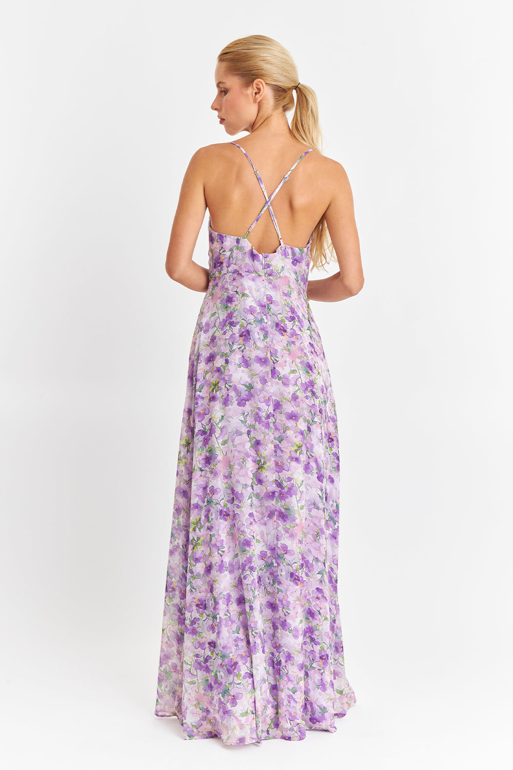 Vestido Largo Floreado Lila