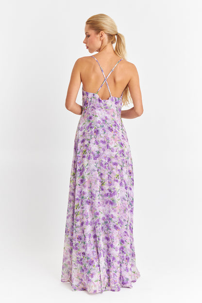 Vestido Largo Floreado Lila