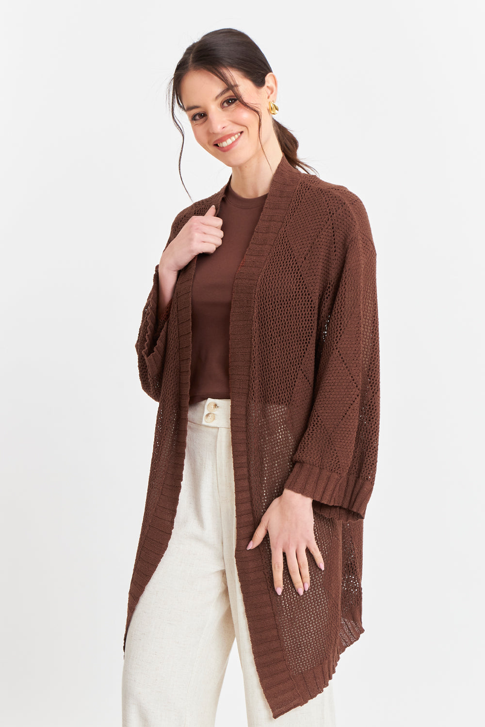 Tapado Tejido Tipo Crochet Café