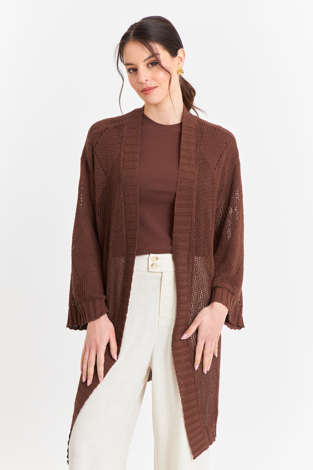 Tapado Tejido Tipo Crochet Café